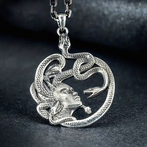 NWT Women's Silver Medusa with Snakes Goth Punk Chain Necklace